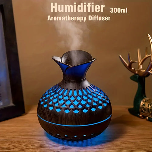 300ml wooden vase colorful light Cool Mist Air Humidifier Aromatherapy