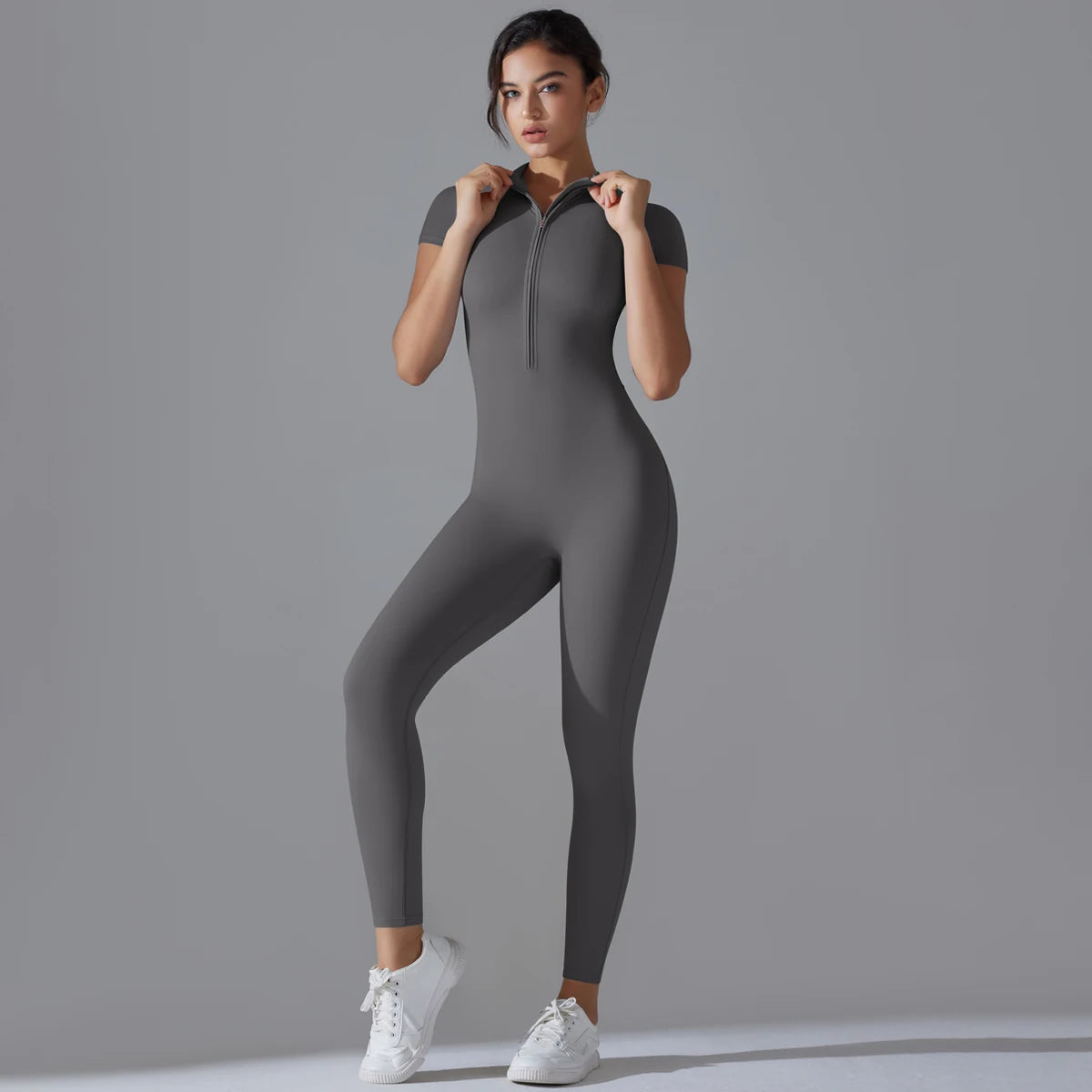 Yoga Set Women's Jumpsuits One-Piece Suit Zipper Short Sleeve Gym Push