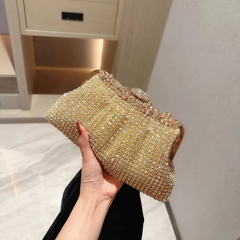 Women Luxury Rhinestone Evening Clutch Bag Detachable Chain Wedding