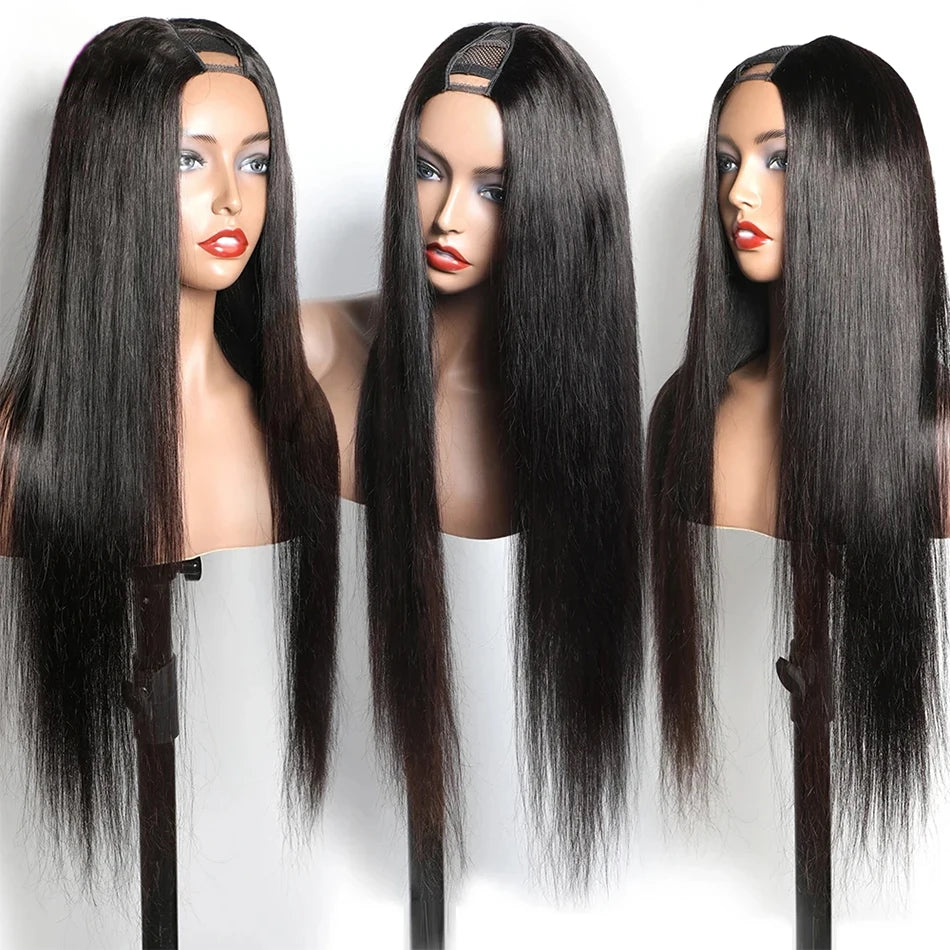 U Part Wig Human Hair With Clips No Leave Out Bone Straight Half Wigs