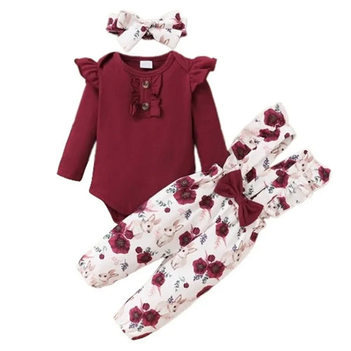 0-24 Months Newborn Baby Girl 3PCS Clothes Set Long Sleeve