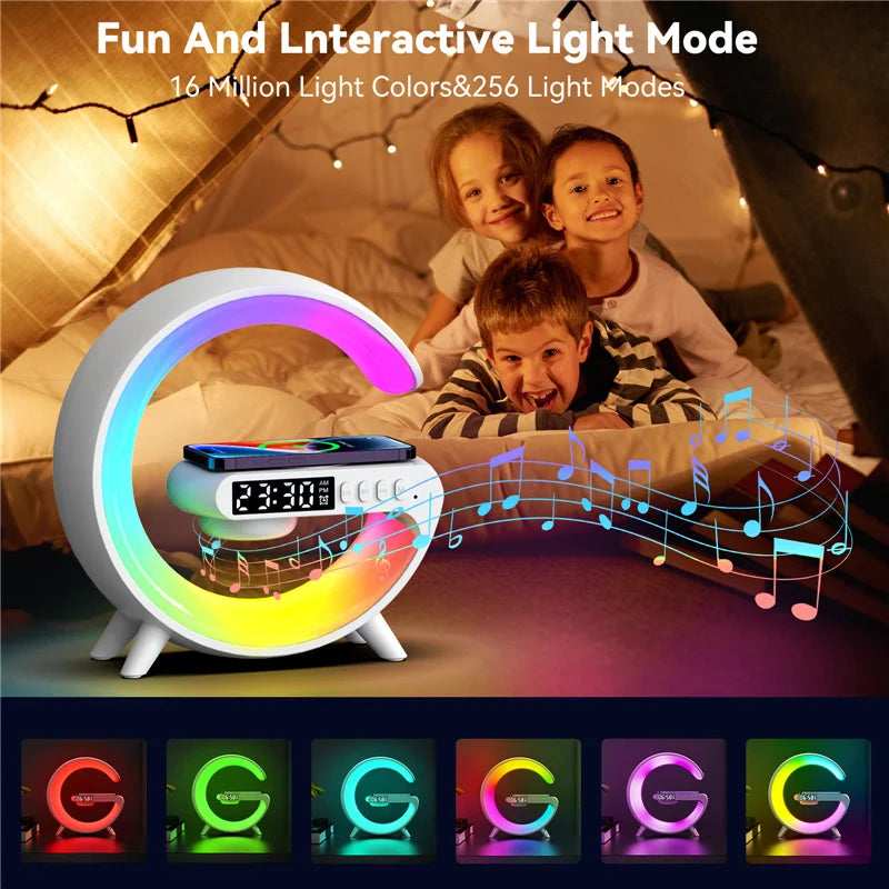 Wireless Charger Pad Stand Speaker TF Card RGB Night Light Lamp Alarm