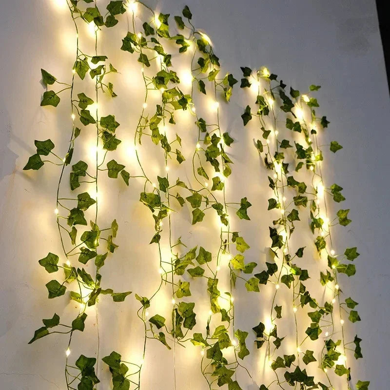 12/10/2m Fake Green Leaf Ivy Vine with LED Lights Home Bedroom Decor