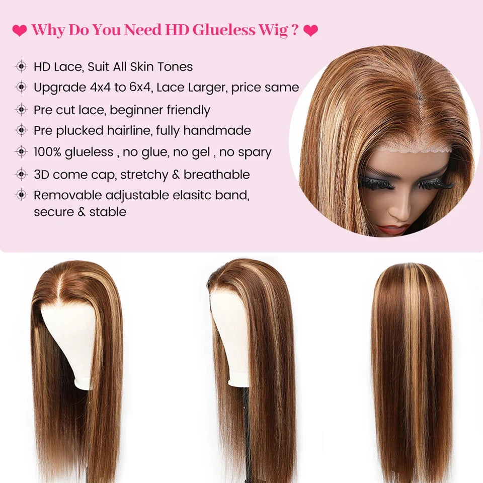 Wear And Go Glueless Human Hair ISEE Brazilian Straight Highlight Wig