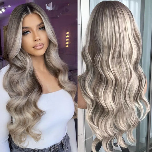 Body Wave Lace Front Wig Highlight Ash Blonde Lace Frontal Synthetic