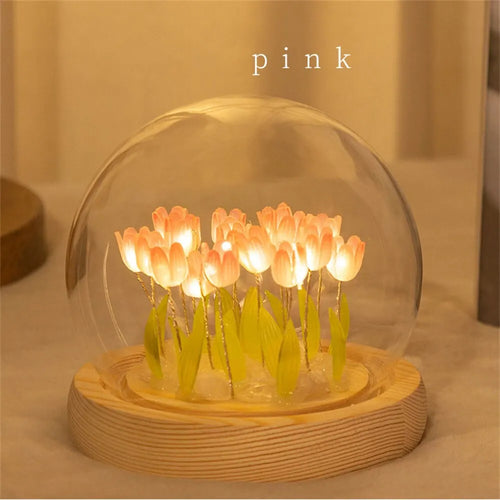 Artificial Tulip Flower Night Light Handmade DIY Bedside Lamp LED