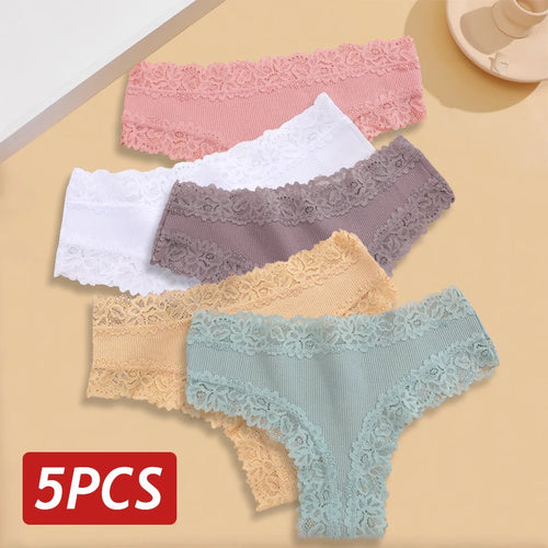 5PCS/Set Women Lace Seamless Cotton Panties Sexy Brazilian Pants