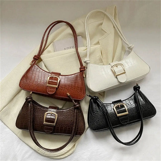 Women Stylish PU Leather Sling Bag Solid Color Shoulder Bag Underarm