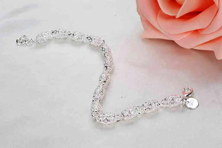 925 Sterling Silver Bracelet Zirconia Geometric Chain Linked For Women