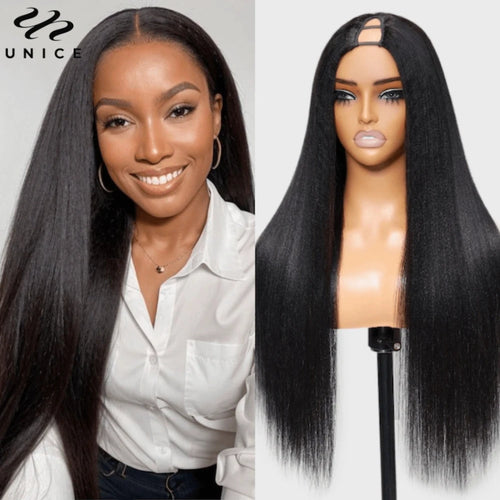 Unice Hair EasiContour Yaki Straight V Part Wig 100% Human Hair Clip