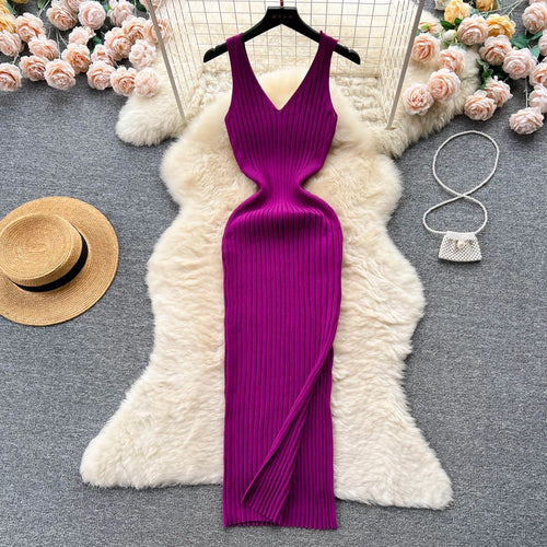 YuooMuoo Chic Fashion Sexy Wrap Hips Split Knitted Autumn Dress Women