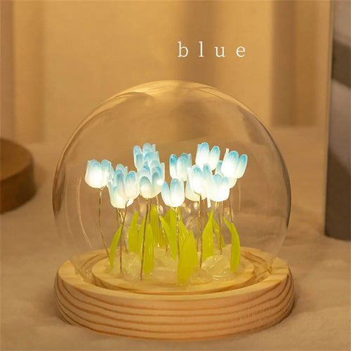 Artificial Tulip Flower Night Light Handmade DIY Bedside Lamp LED