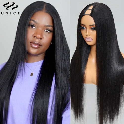 UNice Yaki Straight V Part Wig Human Hair Clip-in Upgrade U Part Wigs