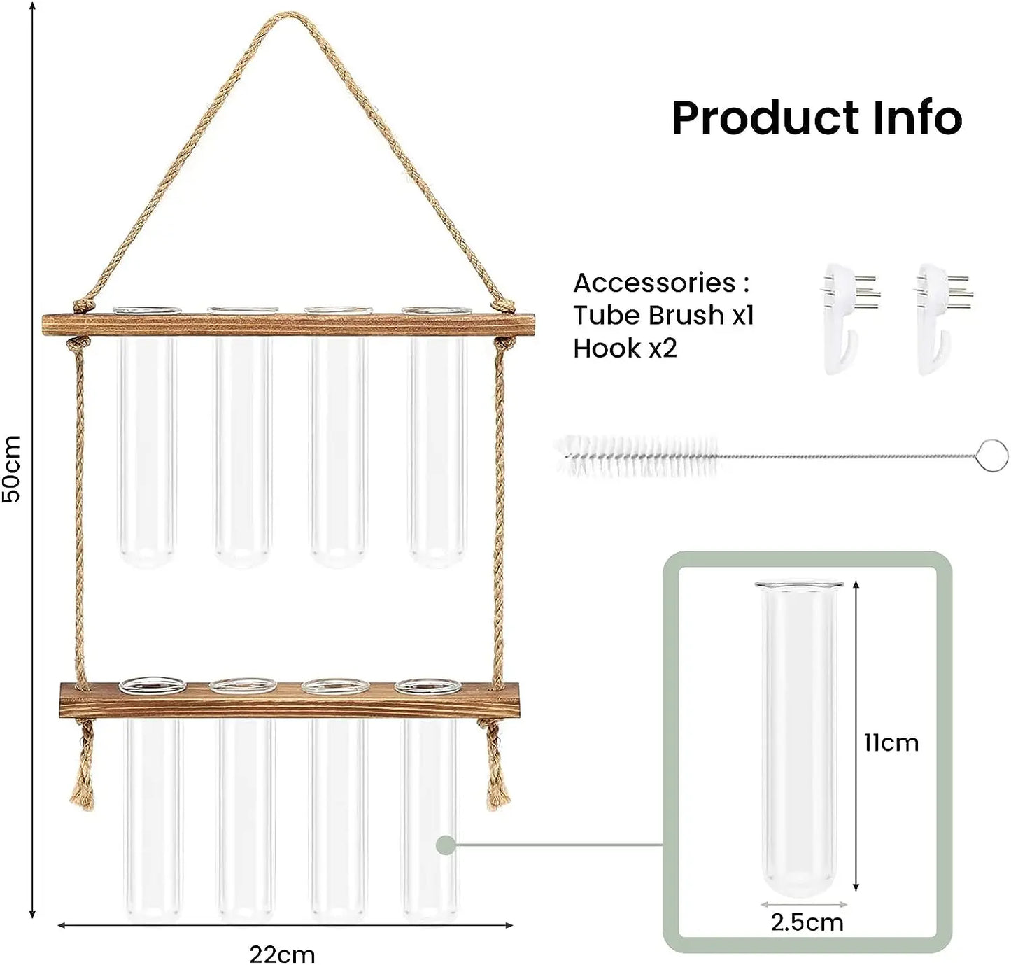 Wall Hanging Test Tube, Glass Planter Plant Vase with Wooden Stand &