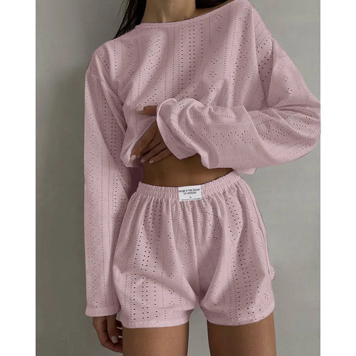 Women's Pajamas Set Spring Long Sleeve Tops With Shorts Sleepwear 2