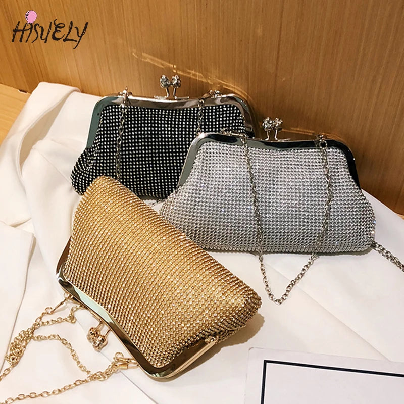 2024 Fashion Gold Diamond Evening Bags hasp Luxury Handbag Elegent