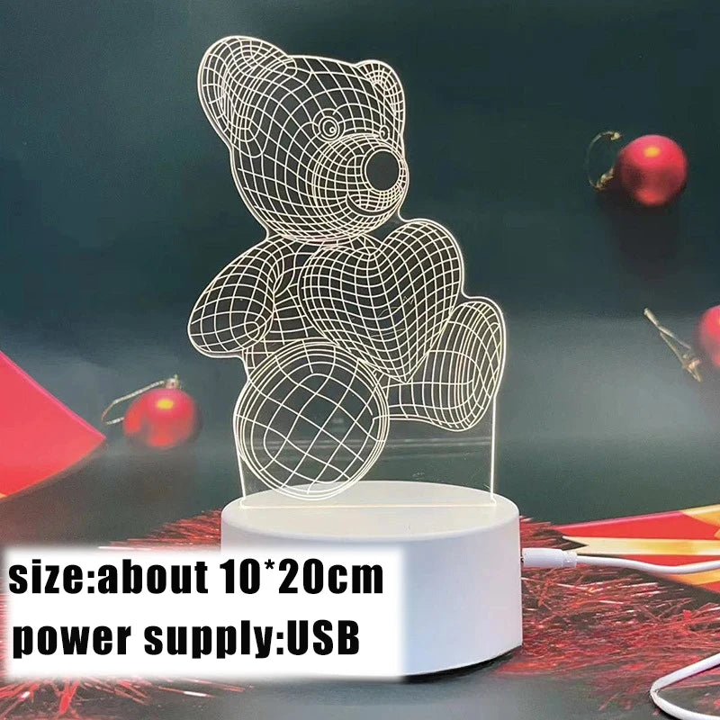 3D Creative Bear Lamp Acrylic USB LED Night Lights Lamp Xmas Christmas