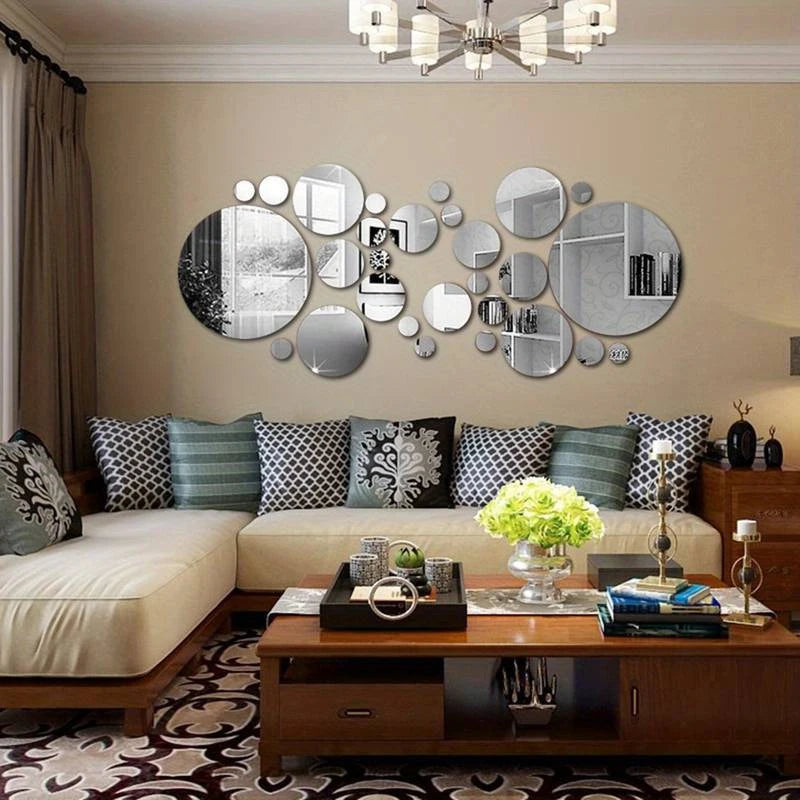 26 PCs 3D Acrylic Mirror Wall Sticker, round Mirror, DIY Bedroom,