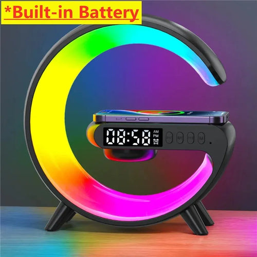 Wireless Charger Pad Stand Speaker TF Card RGB Night Light Lamp Alarm