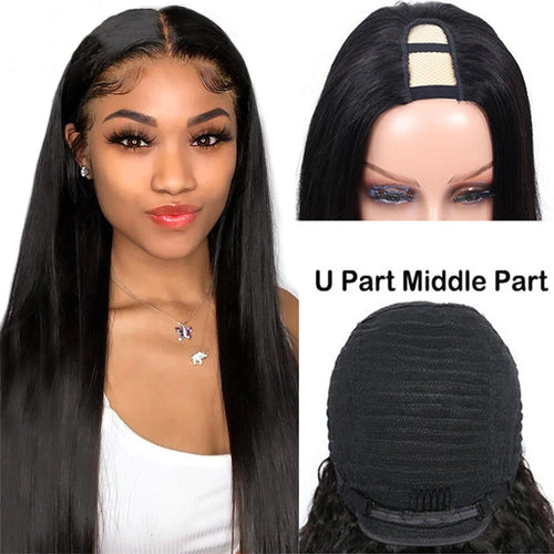 U Part Wig Human Hair With Clips No Leave Out Bone Straight Half Wigs