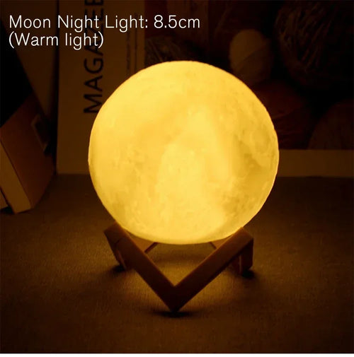 8cm Moon Lamp LED Night Light Battery Powered With Stand Starry Lamp