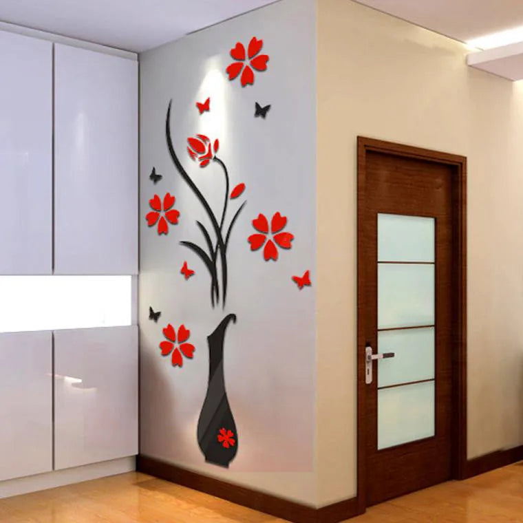 3D Wall Stickers, DIY Vase Flower Tree Crystal Arcylic 3D Wall