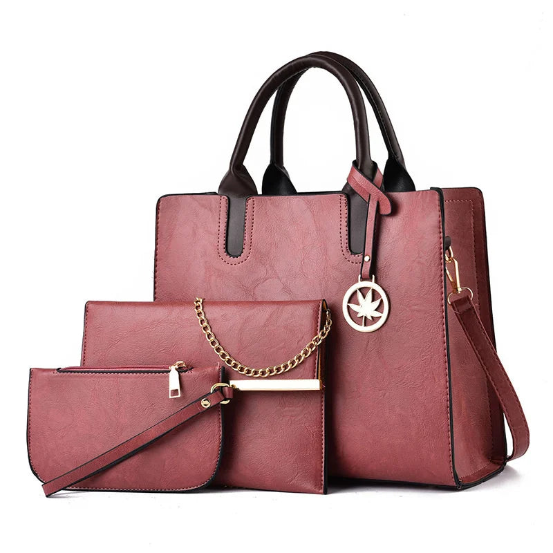 Women Pu Leather Handbags Bag Shoulder Women's New Type Sweet Fashionable Large Capacity Three-piece Set Cross-body Small Bag