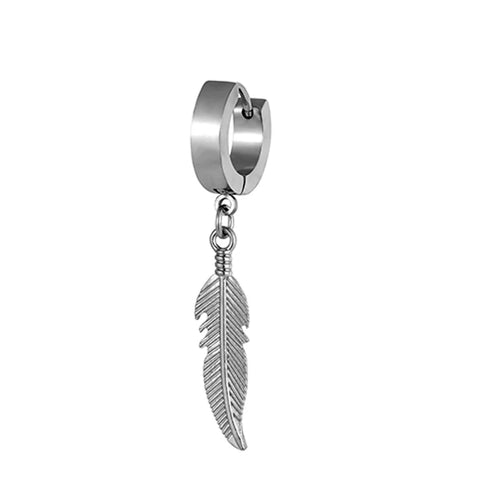 1 Pieces Simple Feather Pendant Ear Studs Man Women Stainless Steel