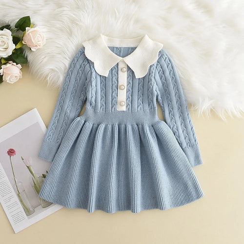 Winter Girls Knitting Wool Long Sleeve Dress Autumn Girls Baby Ruffle