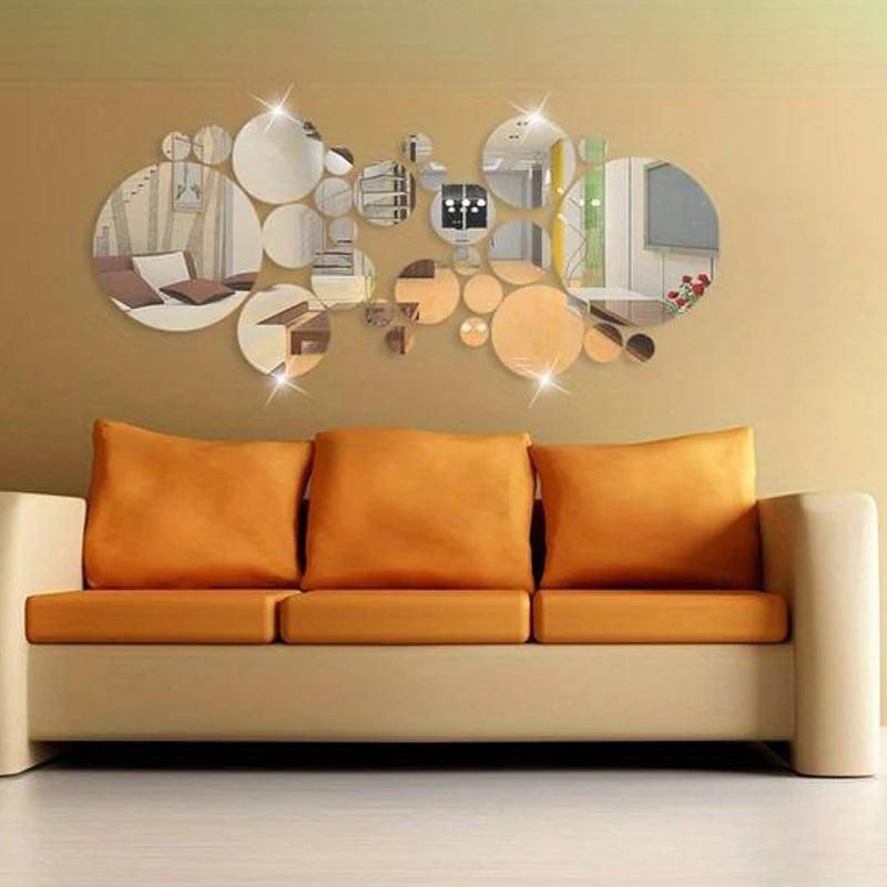 26 PCs 3D Acrylic Mirror Wall Sticker, round Mirror, DIY Bedroom,