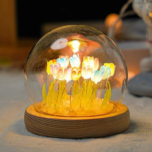 Artificial Tulip Flower Night Light Handmade DIY Bedside Lamp LED