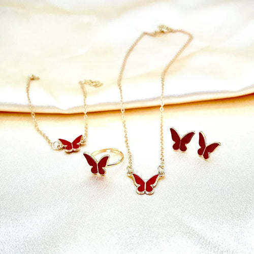 4pcs/Set Sweet Jewelry Set Butterfly Pendant Imitation Pearl Necklace