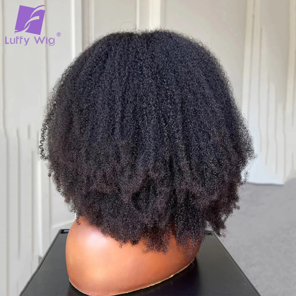 200Density V Shape Wig Afro Kinky Curly Human Hair V Part Wig Short