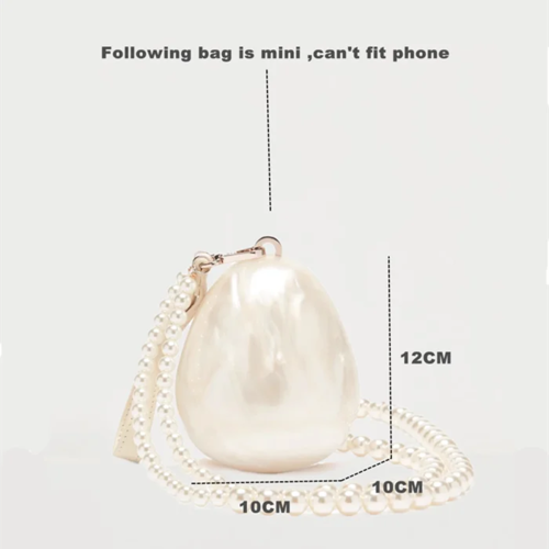 Women Acrylic egg bag cute pearl Evening Clutch Bag with beaded strap