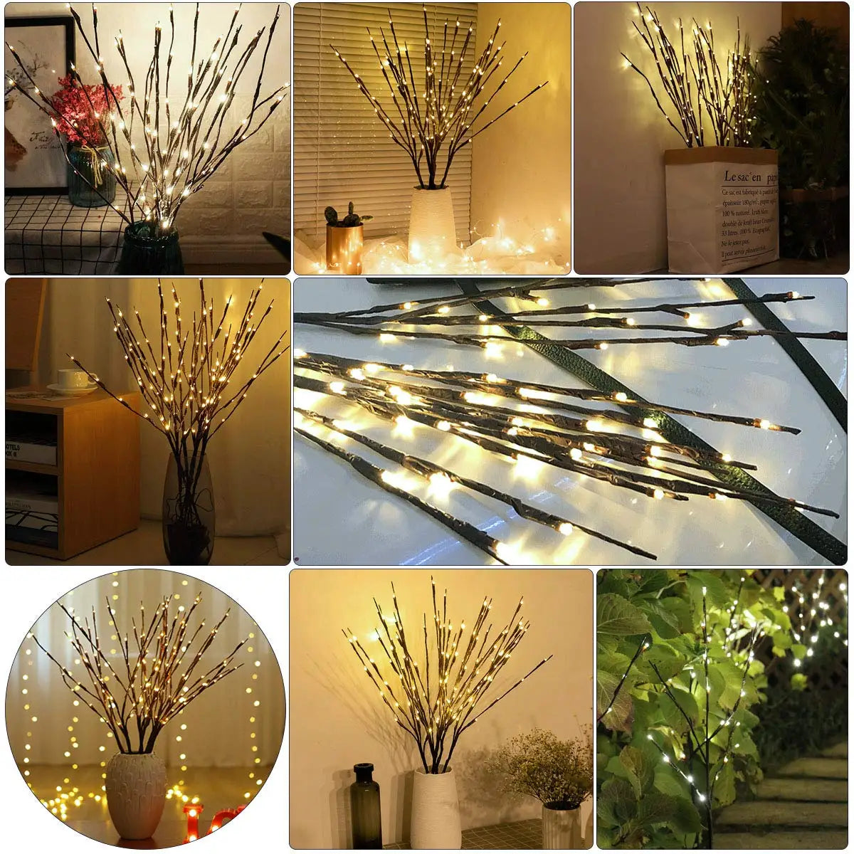 20 LEDs Christmas Willow Branch Lights Xmas Vase Filler Willow Twig