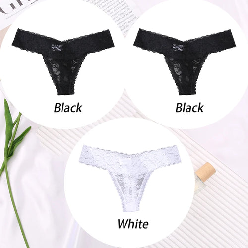 3PCS Sexy Lace G-string for Women Panties Transparent Floral Thongs