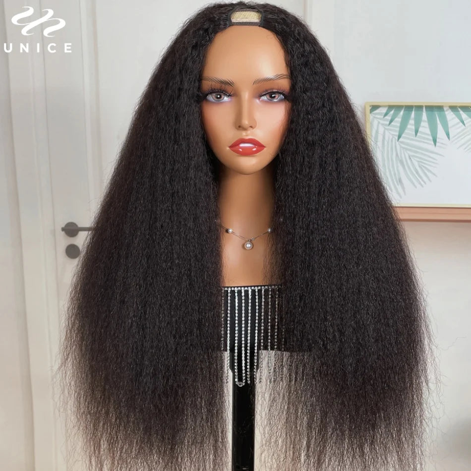 UNice Hair V-Shaped Kinky Straight Wig Human Hair Wear Go Glueless