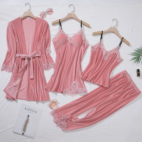 TOP Casual Velour Home Clothing 4pcs Sleep Set Intimate Lingerie Women