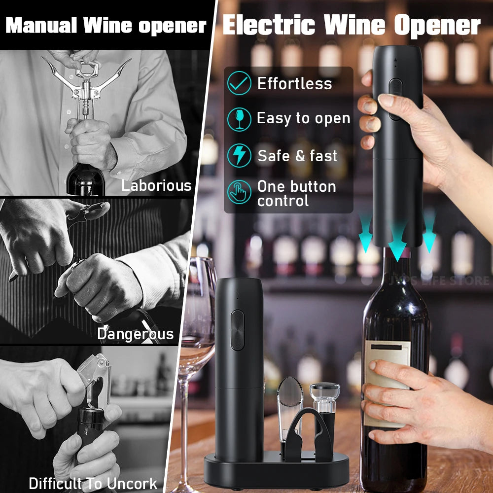 5 in1 Electric Wine Opener Set with Charging Base Automatic Corkscrew