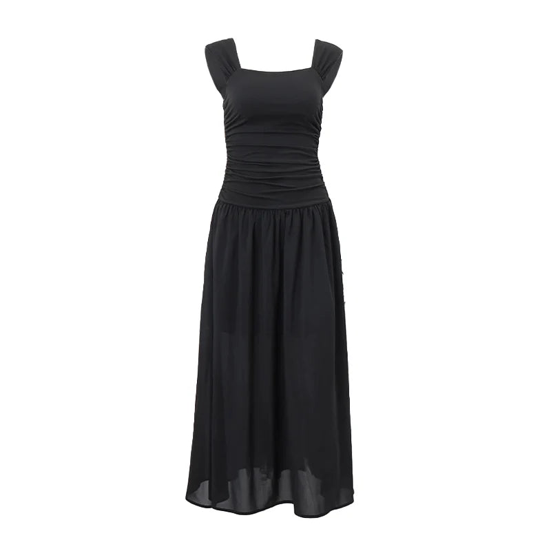 WhereMery Women Summer Party Long Dress Sexy Ruched Bodycon Black Maxi