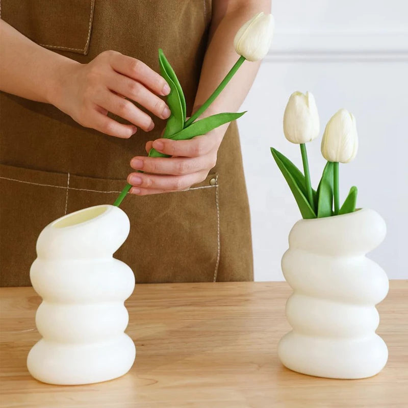 1PC Plastic Spiral White Vase Nordic Creative Flower Arrangement