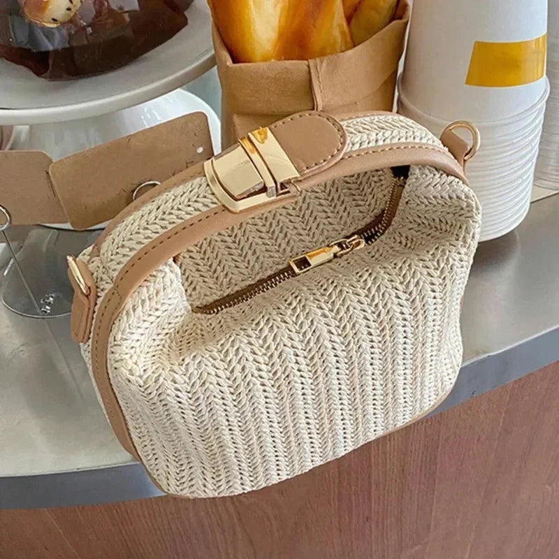 Yogodlns Summer Small Straw Handbag Trendy Shoulder Bag Woven Bucket