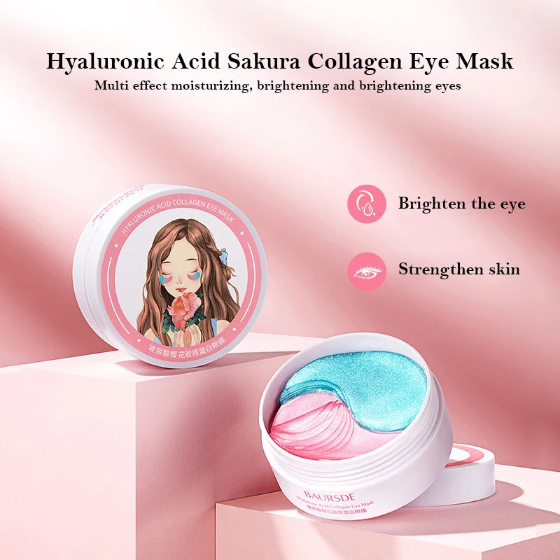 60Pcs Hyaluronic Acid Sakura Collagen Eye Mask Moisturizing Eyes Bags