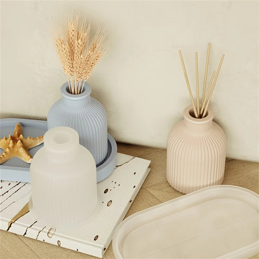 2pcs Vase Tray Silicone Mold, Oval Coaster Mold And Bottle Container