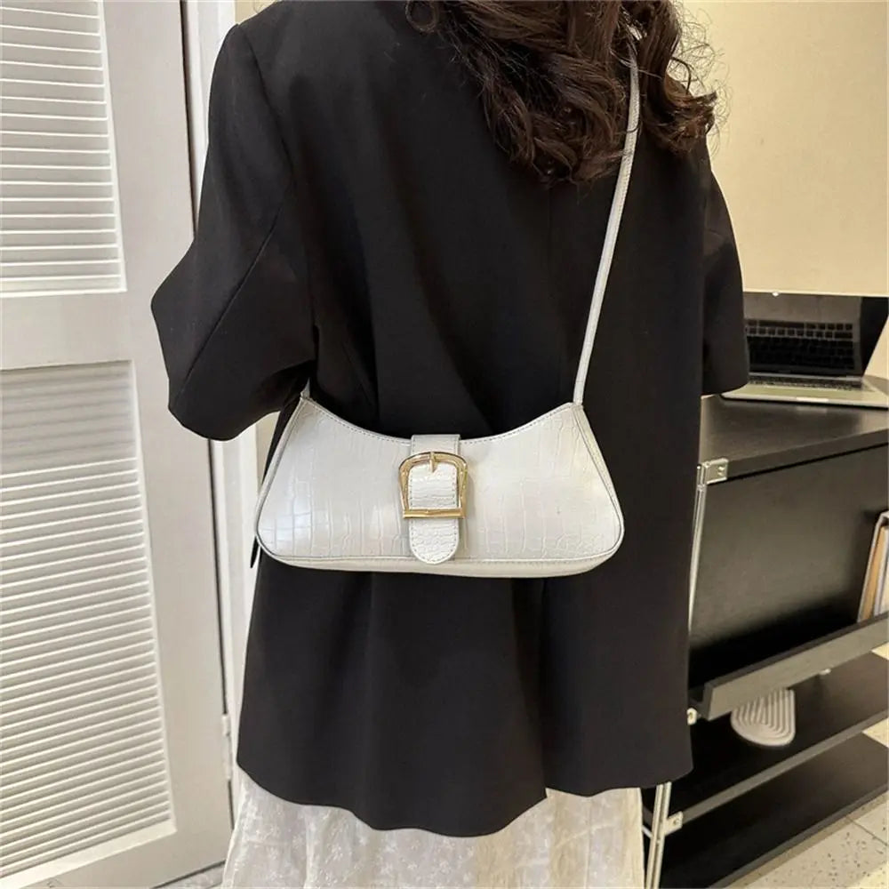 Women Stylish PU Leather Sling Bag Solid Color Shoulder Bag Underarm