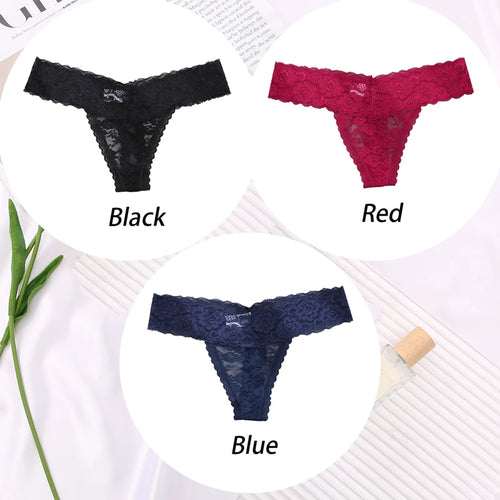 3PCS Sexy Lace G-string for Women Panties Transparent Floral Thongs