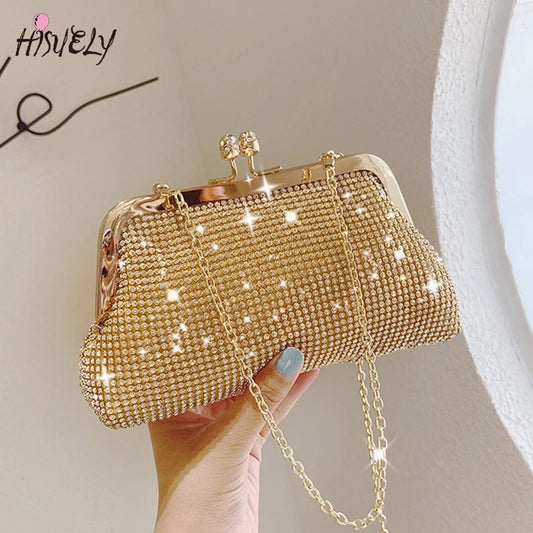 2024 Fashion Gold Diamond Evening Bags hasp Luxury Handbag Elegent