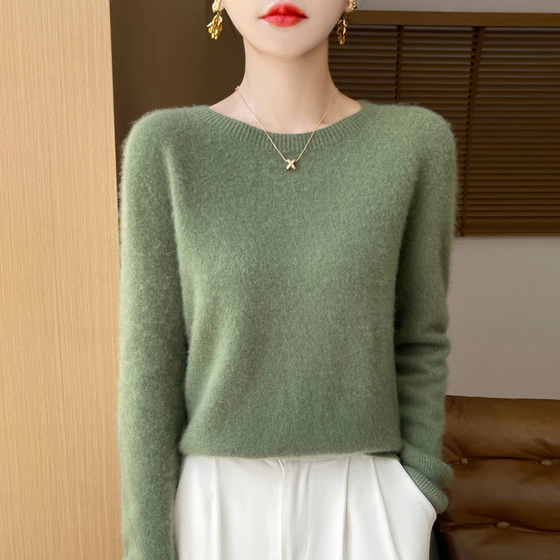 100% Merino solid color sweater ladies autumn and winter new solid