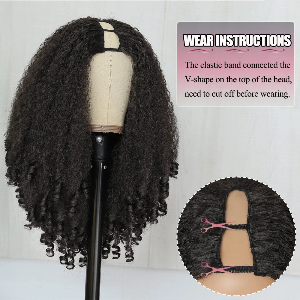 X-TRESS Afro Curly V Part Wig for Black Women Kinky Straight with