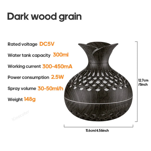 Wood Grain Humidifier 300ml USB Aroma Diffuser Atomizer USB Household